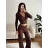 Kruvaze Bağlamalı Crop & Pantolon Takım - KAHVE