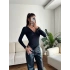 Kruvaze Yaka Bodysuit - SİYAH