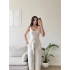 Kuşaklı Ön Arka Kare Tulum - BEYAZ