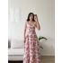 Limon Desen Dokuma Maxi Elbise - PEMBE