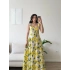 Limon Desen Dokuma Maxi Elbise - SARI