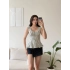 Luna Puantiyeli Peplum Bluz - BEYAZ