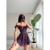 Madonna Yaka Çiçek Desen Elbise - SİYAH
