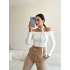 Madonna Yaka Crop Bluz -BEYAZ