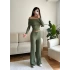 Madonna Yaka Crop & Pantolon Takım - YEŞİL