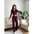 Modal Fermuar Crop & Pantolon Takım - BORDO