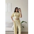 Modal Yan Büzgü Crop İkili Takım - SARI
