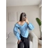 Omuz Açık Asimetrik Gömlek - BEBE MAVİSİ