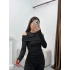 Omuz Damla Madonna Bluz - SİYAH