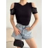 Omuz Dekolte Kaşkorse Crop-SİYAH