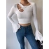 Omuz Detay İspanyol Kol Crop Bluz-BEYAZ
