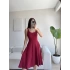 Oval Yaka Ribana Fit Elbise - BORDO
