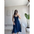 Oval Yaka Ribana Fit Elbise - LACİVERT
