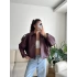 Oversize Bel Lastik Deri Ceket - BORDO