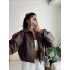Oversize Bel Lastik Deri Ceket - KAHVE