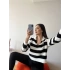 Oversize Çizgili Polo Yaka Triko-SİYAHBEYAZ