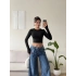 Parmak Geçmeli Bisiklet Yaka Crop - SİYAH
