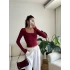 Parmak Geçmeli Kare Yaka Crop - BORDO