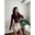 Parmak Germeli Fermuar Crop - KAHVE