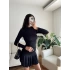 Pileli Yan Büzgü Elbise - SİYAH