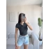 Polo Yaka Çizgili Crop - SİYAH
