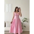 Poplin Kare Yaka Prenses Elbise - PEMBE