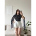 Puantiyeli Drapeli Pelerin Bodysuit - SİYAH