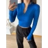 Şardonlu Fermuar Detay Crop Bluz-MAVİ