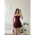 Simli Straplez Şortlu Elbise - BORDO