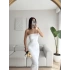 Straplez Arkası Yırtmaçlı Elbise - BEYAZ