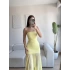Straplez Eteği Şifon Elbise - SARI