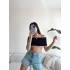 Straplez Parmak Geçmeli Crop Bluz-SİYAH