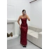 Straplez Pullu Elbise - BORDO