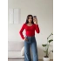 Taşlı Ön Arka Oval Bluz - KIRMIZI