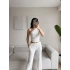 Tek Omuz Crop & Pantolon Takım - BEYAZ