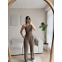 Tek Omuz Crop & Pantolon Takım - KAHVE