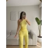Tek Omuz Crop & Pantolon Takım - SARI