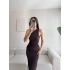 Tek Omuz Crop Yırtmaç Etek Takım - KAHVE