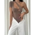 Tek Omuz Göğüs Detay Bodysuit-KAHVE