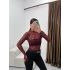 Transparan Dantel Bluz - BORDO