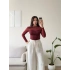 Tül Detay Kayık Yaka Bluz - BORDO