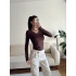 V Yaka Belize Kumaş Crop - KAHVE