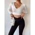 V Yaka Sandy Crop Bluz-BEYAZ