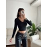 V Yaka Uzun Kol Crop - SİYAH