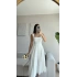 Valeria Kare Yaka Midi Elbise - BEYAZ