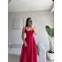 Valeria Kare Yaka Midi Elbise - KIRMIZI