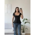 Volanlı Oval Yaka Bluz - SİYAH