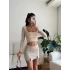 Yan Büzgü Kare Yaka Crop - BEJ