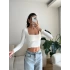 Yan Büzgü Kare Yaka Crop - BEYAZ