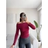 Yan Lastik Kayık Yaka Crop - BORDO